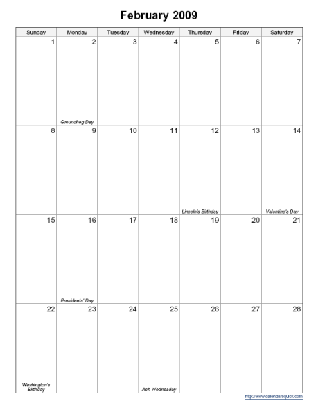 Standard Monthly Printable Calendar - Calendarsquick