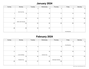 Monthly Calendar Printed Separated Month by Month Made for 