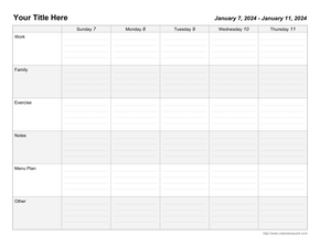 blank week calendar with times