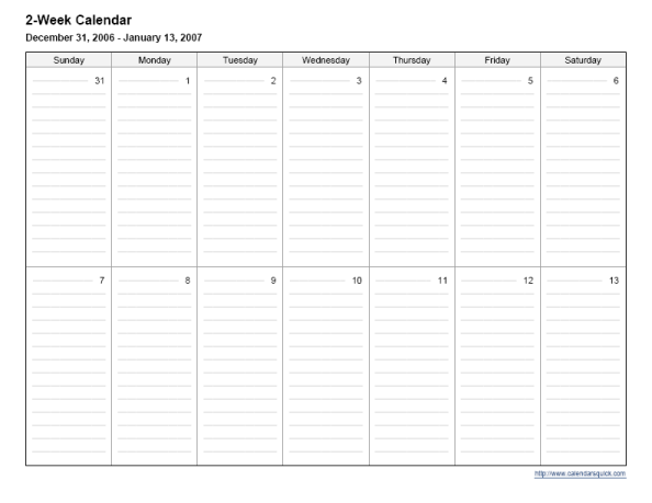 Printable Two Week Calendar Template - Printable Templates
